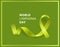 World lymphoma day banner with lime green curly ribbon loop symbol.