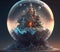 World in the magical crystall ball, surreal fantasy art. Generative AI