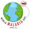 World Malaria Day logo or banner with mosquito on the earth sign