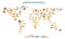 World mammal map silhouettes. Animals world map. on white background