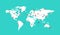 World map with airplane trace illustration. Blank planet Earth map with aircraft isolated on turquoise background
