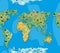 World map with animals and trees seamless pattern. Background ge