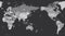 World map - Asia, Australia and Pacific Ocean centered. Grey colored on dark background. High detailed political map of