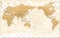 World Map - Asia China Center - Vintage Physical Topographic - Vector Detailed Illustration