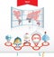 World map and Christmas pin icons. Christmas logistics icons
