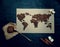 World map of coffee beans, ground . trade and globalization. top view