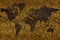 World map on cracked beige background