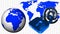 World map and earth globe - at sign with closed padlock - business or internet security concept - illustrated 3D background