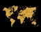 World Map Golden Wrinkled Paper Continental Black Background 3D Illustration