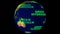 World map with green hydrogen digital green text small ball rotating on black screen