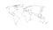 World map. Hand drawn simple stylized continents silhouette in minimal line outline thin shape. Vector illustration