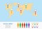 World map, men figures and geo position pointers infographics.