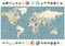 World Map old colors illustration with round flat icons and glob