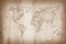 World map on an old paper texture background with space for text wind sea marine navigation. Design retro nautical template for