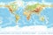 World Map - Physical Topographic - Vector Detailed Illustration