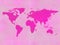 World map in pink background. Silhouettes of continents on watercolor paper.