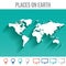 World Map with Pins, Flat Design Vector