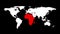 World map with red Africa. Whole world map on black background. Infographic design. Business or travel concept. Virus