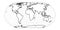 World Map in Robinson Projection with meridians and parallels grid. Americas centered. White land with black outline