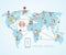 World Map,Social Media Communication Internet Network Doodle, Vector Illustration.