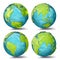 World Map Vector. 3d Planet Set. Earth With Continents. Eurasia, Australia, Oceania, North America, South America