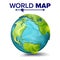 World Map Vector. 3d Planet Sphere. Earth With Continents. North America, South America, Africa, Europe. Isolated