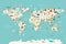 World map vector illustration. Landmarks, sight and animals hand draw icon