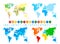 World maps collection and navigation icons in different colors a