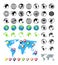 World maps on globes. Icons of earth. Global map with countries, continents and oceans. Planets with europe, asia, africa, america