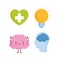 World mental health day, cartoon brain profile human head heart bulb icons