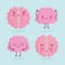 World mental health day, cartoon brains human organ expression icons