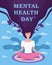 World Mental Health Day poster template. Yong woman sitting in yoga lotus pose relaxed. Vector illustration isolated