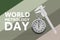 World Metrology Day Concept. Stopwatch and Analogue Vernier Calliper with World Metrology Day Sign. 3d Rendering