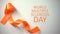 World multiple sclerosis day inscription, orange ribbon lying on table awareness