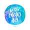 World oceans day emblem - brush calligraphy on a watercolor planet earth.