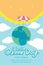 World Ozone Day 16 September vertical Banner set, Global warming concept smile earth with umbrella beach protection, sun, sky and
