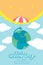 World Ozone Day 16 September vertical Banner set, Global warming concept smile earth with umbrella protection, sun, sky and cloud