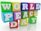 WORLD PEACE DAY concept on colored blocks