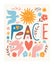 World peace poster. Lettering, dove of peace , flowers, sun, heart, symbols of peace