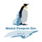 World penguin day. Penguins on a blue background. Northern light background.