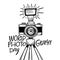 World Photography day lettering and camera vector illustration