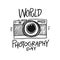 World photography day lettering text and photo camera