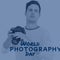 World photography day text on blue with caucasian man man holding camera