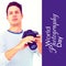 World photography day text on purple over caucasian man holding camera