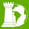 World planet and chess rook icon green