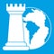 World planet and chess rook icon white
