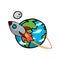 World planet earth with rocket and moon