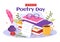 World Poetry Day on March 21 Illustration with a Quill, Paper or Typewriter for Web Banner or Landing Page in Cartoon Hand Drawn