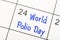 World Polio day 24th October marked on a white calendar