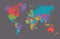 World political earth map in retro color palette, vector illustration.